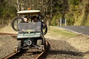 Cruising along in a rail cart on a Forogtten World Adventure