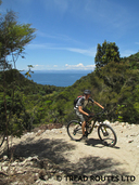 Climbing a switchback on the stunning Great Lake Trail.