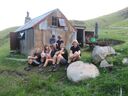 A walking group at the hut.