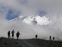 Mt Sefton poking through halfway along the Hooker Valley