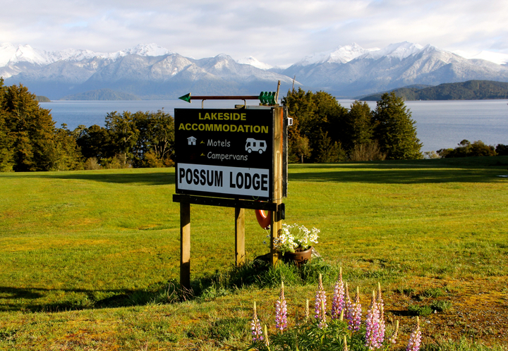 Road sign opposite Manapouri Store&Garage